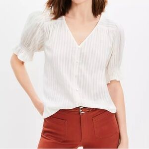 LOFT NWOT Dobby Mixed Media Blouse